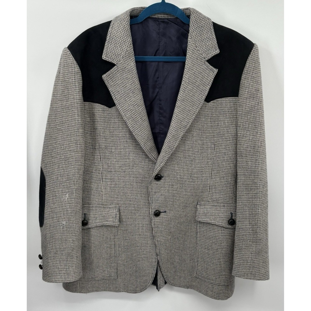 Mens Pendleton Wool Tweed Leather Western‎ Cowboy Jacket Blazer Gray/Black Sz 44